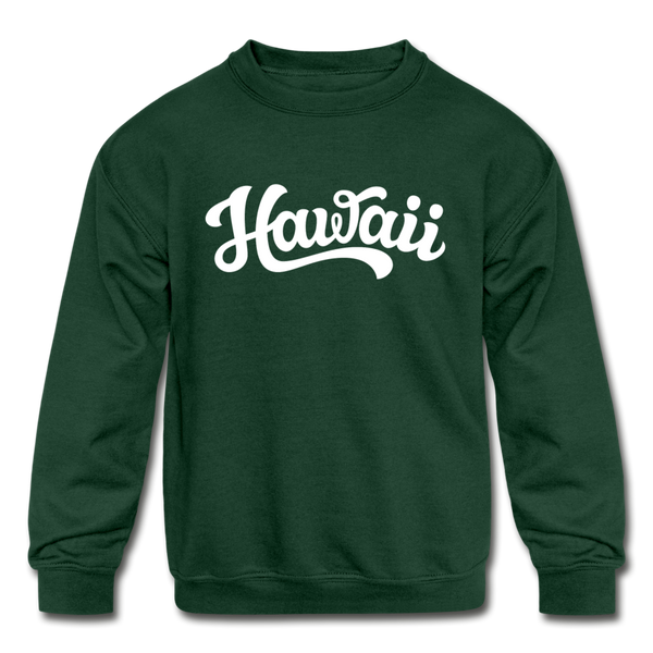 Hawaii Youth Sweatshirt - Hand Lettered Youth Hawaii Crewneck Sweatshirt - forest green