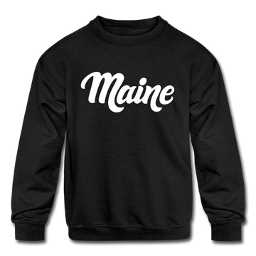 Maine Youth Sweatshirt - Hand Lettered Youth Maine Crewneck Sweatshirt - black