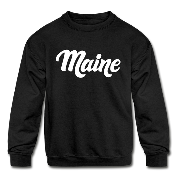 Maine Youth Sweatshirt - Hand Lettered Youth Maine Crewneck Sweatshirt - black