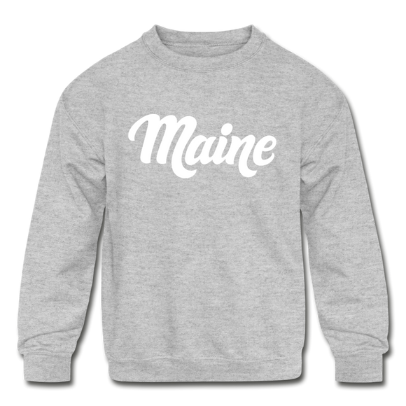 Maine Youth Sweatshirt - Hand Lettered Youth Maine Crewneck Sweatshirt - heather gray