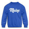 Maine Youth Sweatshirt - Hand Lettered Youth Maine Crewneck Sweatshirt - royal blue
