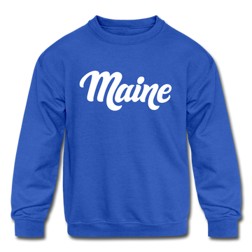 Maine Youth Sweatshirt - Hand Lettered Youth Maine Crewneck Sweatshirt - royal blue