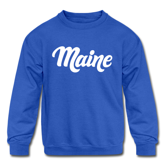 Maine Youth Sweatshirt - Hand Lettered Youth Maine Crewneck Sweatshirt - royal blue
