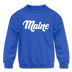 Maine Youth Sweatshirt - Hand Lettered Youth Maine Crewneck Sweatshirt - royal blue