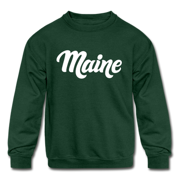 Maine Youth Sweatshirt - Hand Lettered Youth Maine Crewneck Sweatshirt - forest green