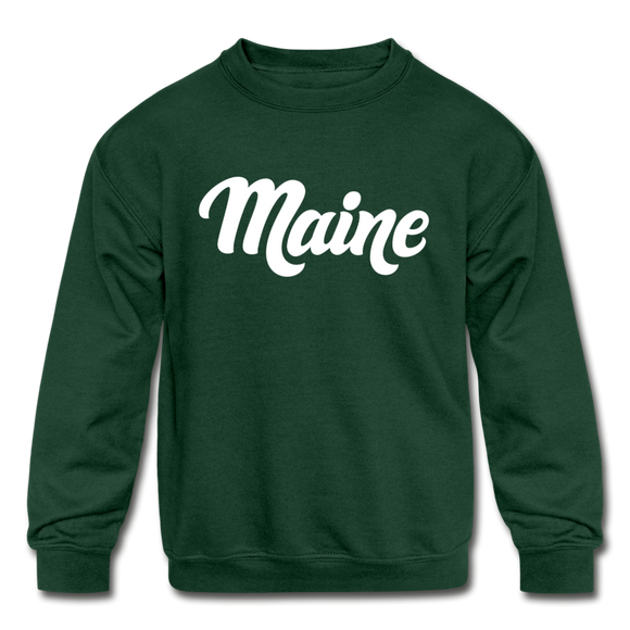 Maine Youth Sweatshirt - Hand Lettered Youth Maine Crewneck Sweatshirt - forest green