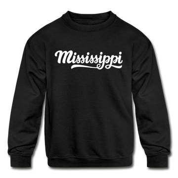 Mississippi Youth Sweatshirt - Hand Lettered Youth Mississippi Crewneck Sweatshirt - black