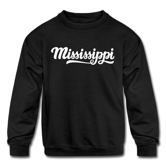 Mississippi Youth Sweatshirt - Hand Lettered Youth Mississippi Crewneck Sweatshirt - black