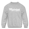 Mississippi Youth Sweatshirt - Hand Lettered Youth Mississippi Crewneck Sweatshirt - heather gray