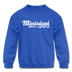 Mississippi Youth Sweatshirt - Hand Lettered Youth Mississippi Crewneck Sweatshirt - royal blue