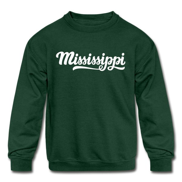Mississippi Youth Sweatshirt - Hand Lettered Youth Mississippi Crewneck Sweatshirt - forest green