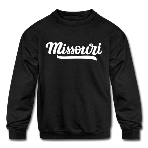 Missouri Youth Sweatshirt - Hand Lettered Youth Missouri Crewneck Sweatshirt - black