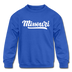 Missouri Youth Sweatshirt - Hand Lettered Youth Missouri Crewneck Sweatshirt - royal blue