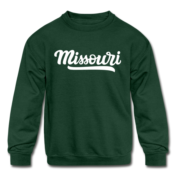Missouri Youth Sweatshirt - Hand Lettered Youth Missouri Crewneck Sweatshirt - forest green