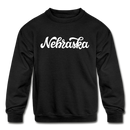 Nebraska Youth Sweatshirt - Hand Lettered Youth Nebraska Crewneck Sweatshirt - black