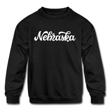 Nebraska Youth Sweatshirt - Hand Lettered Youth Nebraska Crewneck Sweatshirt - black
