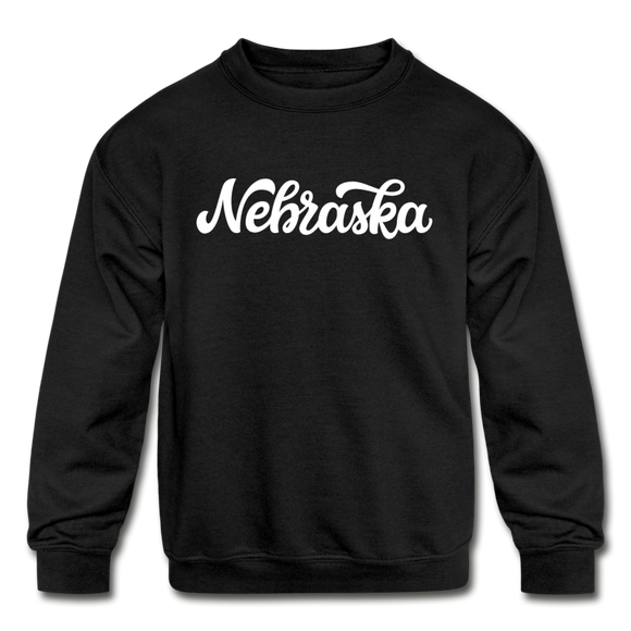 Nebraska Youth Sweatshirt - Hand Lettered Youth Nebraska Crewneck Sweatshirt - black
