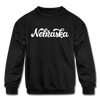 Nebraska Youth Sweatshirt - Hand Lettered Youth Nebraska Crewneck Sweatshirt - black