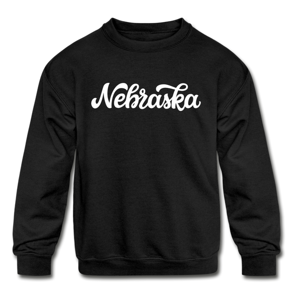 Nebraska Youth Sweatshirt - Hand Lettered Youth Nebraska Crewneck Sweatshirt - black