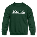 Nebraska Youth Sweatshirt - Hand Lettered Youth Nebraska Crewneck Sweatshirt - forest green