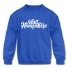 New Hampshire Youth Sweatshirt - Hand Lettered Youth New Hampshire Crewneck Sweatshirt - royal blue
