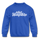 New Hampshire Youth Sweatshirt - Hand Lettered Youth New Hampshire Crewneck Sweatshirt - royal blue