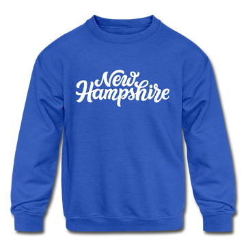 New Hampshire Youth Sweatshirt - Hand Lettered Youth New Hampshire Crewneck Sweatshirt - royal blue