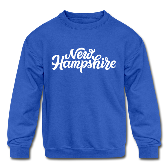New Hampshire Youth Sweatshirt - Hand Lettered Youth New Hampshire Crewneck Sweatshirt - royal blue