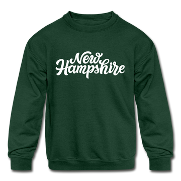New Hampshire Youth Sweatshirt - Hand Lettered Youth New Hampshire Crewneck Sweatshirt - forest green