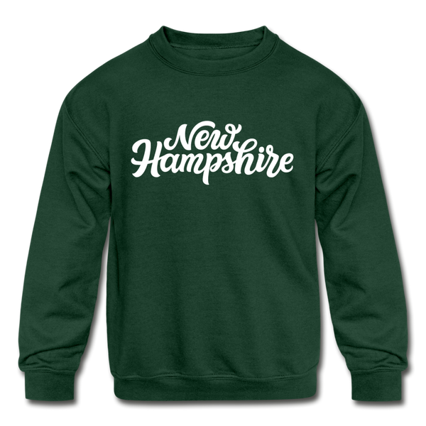 New Hampshire Youth Sweatshirt - Hand Lettered Youth New Hampshire Crewneck Sweatshirt - forest green
