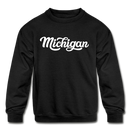 Michigan Youth Sweatshirt - Hand Lettered Youth Michigan Crewneck Sweatshirt - black