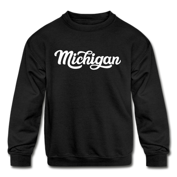 Michigan Youth Sweatshirt - Hand Lettered Youth Michigan Crewneck Sweatshirt - black