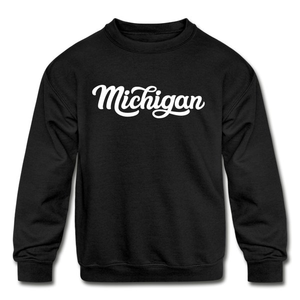 Michigan Youth Sweatshirt - Hand Lettered Youth Michigan Crewneck Sweatshirt - black