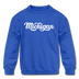 Michigan Youth Sweatshirt - Hand Lettered Youth Michigan Crewneck Sweatshirt - royal blue