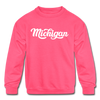 Michigan Youth Sweatshirt - Hand Lettered Youth Michigan Crewneck Sweatshirt - neon pink
