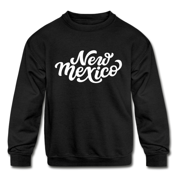 New Mexico Youth Sweatshirt - Hand Lettered Youth New Mexico Crewneck Sweatshirt - black