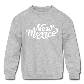 New Mexico Youth Sweatshirt - Hand Lettered Youth New Mexico Crewneck Sweatshirt - heather gray