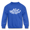 New Mexico Youth Sweatshirt - Hand Lettered Youth New Mexico Crewneck Sweatshirt - royal blue