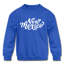 New Mexico Youth Sweatshirt - Hand Lettered Youth New Mexico Crewneck Sweatshirt - royal blue