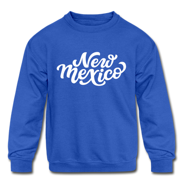 New Mexico Youth Sweatshirt - Hand Lettered Youth New Mexico Crewneck Sweatshirt - royal blue