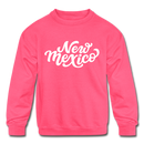 New Mexico Youth Sweatshirt - Hand Lettered Youth New Mexico Crewneck Sweatshirt - neon pink