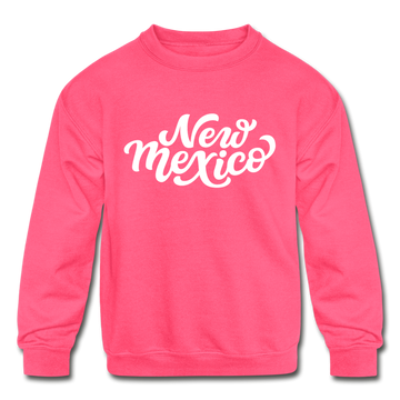 New Mexico Youth Sweatshirt - Hand Lettered Youth New Mexico Crewneck Sweatshirt - neon pink