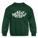 New Mexico Youth Sweatshirt - Hand Lettered Youth New Mexico Crewneck Sweatshirt - forest green