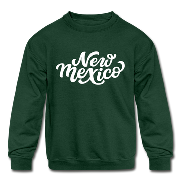 New Mexico Youth Sweatshirt - Hand Lettered Youth New Mexico Crewneck Sweatshirt - forest green