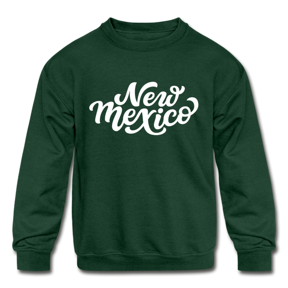 New Mexico Youth Sweatshirt - Hand Lettered Youth New Mexico Crewneck Sweatshirt - forest green