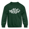 New Mexico Youth Sweatshirt - Hand Lettered Youth New Mexico Crewneck Sweatshirt - forest green