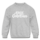 North Carolina Youth Sweatshirt - Hand Lettered Youth North Carolina Crewneck Sweatshirt - heather gray