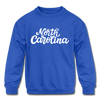 North Carolina Youth Sweatshirt - Hand Lettered Youth North Carolina Crewneck Sweatshirt - royal blue