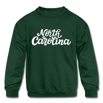 North Carolina Youth Sweatshirt - Hand Lettered Youth North Carolina Crewneck Sweatshirt - forest green