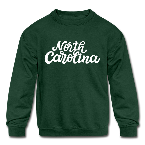 North Carolina Youth Sweatshirt - Hand Lettered Youth North Carolina Crewneck Sweatshirt - forest green
